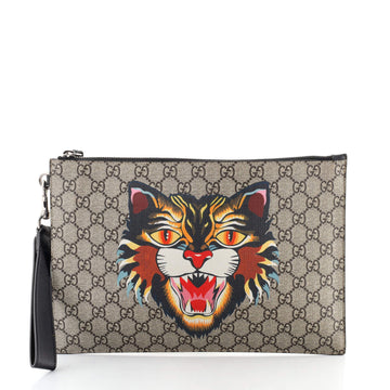 Gucci Zipped Pouch Angry Cat GG Coated Canvas Large