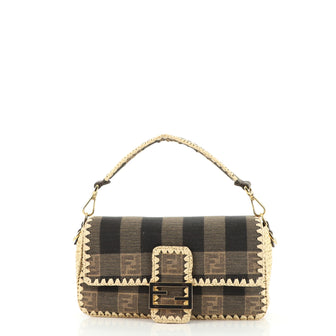 Fendi Baguette NM Bag Pequin Canvas with Raffia Medium