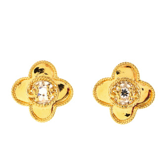 Chanel Vintage Flower Clip-On Earrings Plated Metal with Crystals