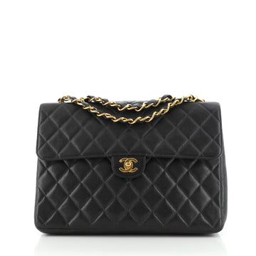 Chanel Vintage Square Classic Single Flap Bag Quilted Caviar Jumbo
