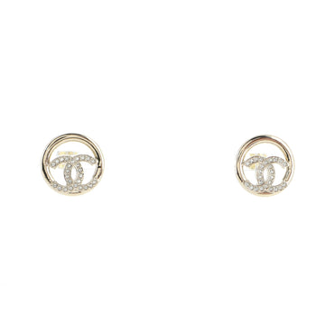 Chanel CC Cutout Stud Earrings Metal with Crystals