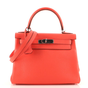 Hermes Kelly Handbag Pink Clemence with Palladium Hardware 28
