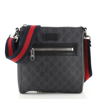 Gucci Web Strap Front Zip Messenger Bag GG Coated Canvas Small