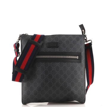 Gucci Web Strap Front Zip Messenger Bag GG Coated Canvas Medium