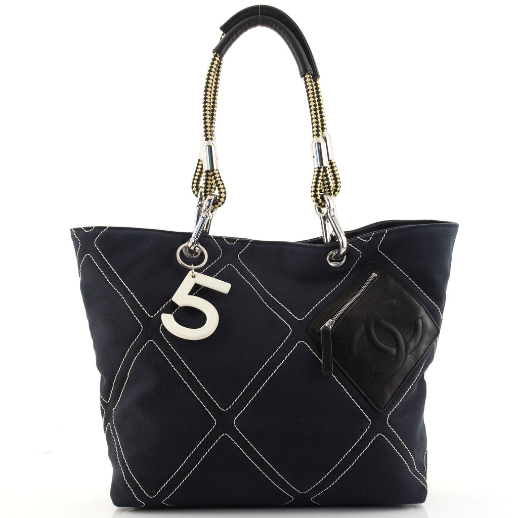 Chanel Vintage Cruise Line No.5 Tote Quilted Canvas Medium Blue 12192954