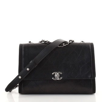 Chanel CC Chain Flap Bag Quilted Crumpled Calfskin with Grosgrain Medium