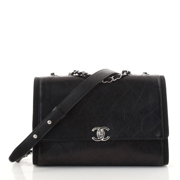 Chanel CC Chain Flap Bag Quilted Crumpled Calfskin with Grosgrain Medium
