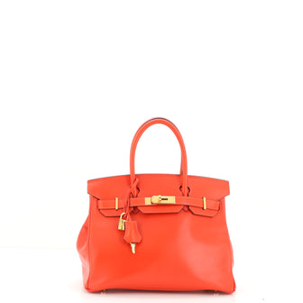 Hermes Birkin Handbag Red Tadelakt with Gold Hardware 30