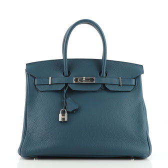 Hermes Birkin Handbag Blue Clemence with Palladium Hardware 35