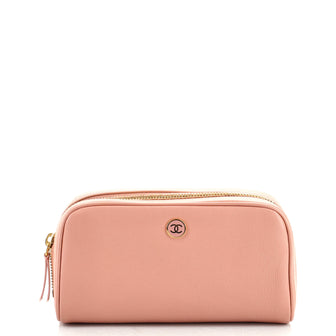 Chanel Vintage CC Button Cosmetic Pouch Leather Medium