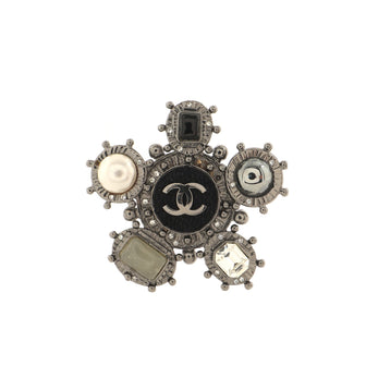 Chanel CC Art Deco Brooch Metal with Crystals and Faux Pearls and Resin