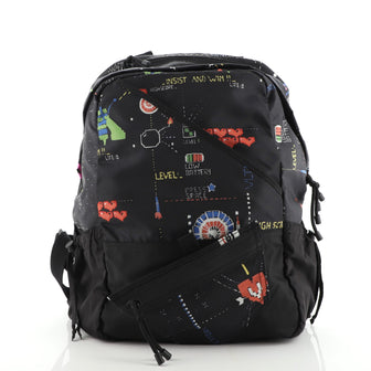 Valentino Front Pocket Backpack Printed Nylon