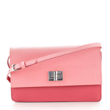 Prada Turn Lock Wallet Crossbody Saffiano Leather Small