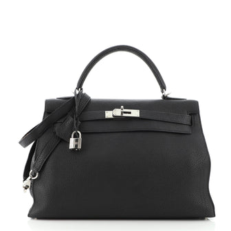 Hermes Kelly Handbag Black Togo with Palladium Hardware 32