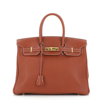 Hermes Birkin Handbag Brown Fjord with Gold Hardware 35