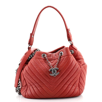 Chanel CC Chain Drawstring Bucket Bag Chevron Sheepskin Small