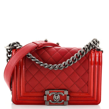 Chanel Boy Flap Bag Quilted Goatskin with Patent Small