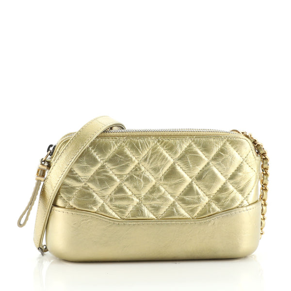 Gabrielle Double Zip Clutch with Chain Quilted Aged Calfskin