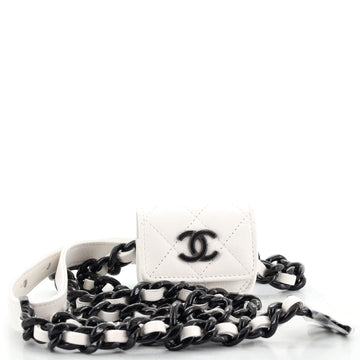 Chanel Airpods Pro Holder Belt Quilted Caviar with Resin