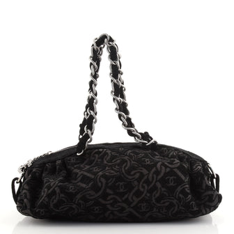 Chanel Vintage Zip Bowler Bag Printed Jacquard Large