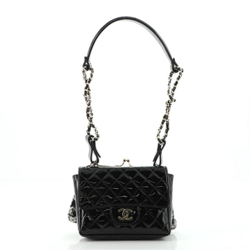 Chanel Twin Chain Shoulder Bag Quilted Patent and Tweed Small