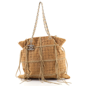 Chanel CC Drawstring Tote Fringe Laser Cut Leather Large