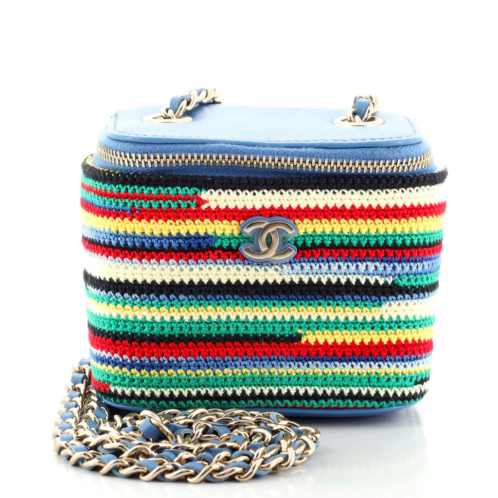 Chanel Classic Vanity Case with Chain Multicolor Embroidered Crochet Mini  Blue 1219917