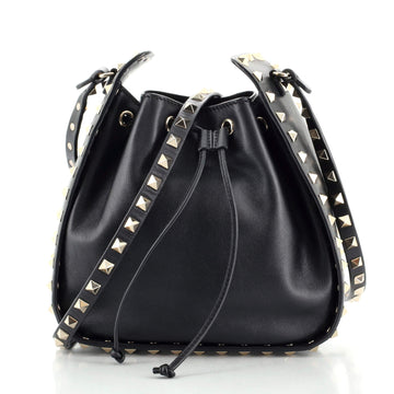 Valentino Rockstud Drawstring Bucket Bag Leather Small