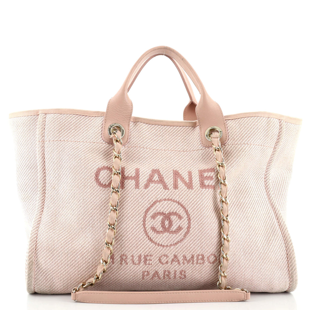 Chanel Deauville Tote Raffia Medium Pink 1220071