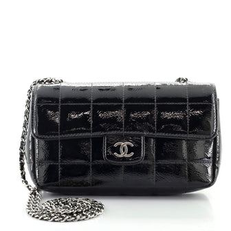 Chanel Camellia Chocolate Bar Flap Bag Quilted Patent Mini