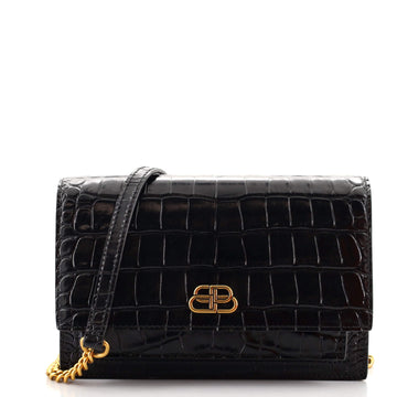 Balenciaga Sharp Chain Crossbody Bag Crocodile Embossed Leather