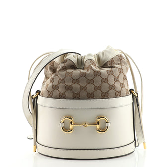 Gucci Horsebit 1955 Bucket Crossbody Bag Leather and GG Canvas Small
