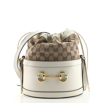 Gucci Horsebit 1955 Bucket Crossbody Bag Leather and GG Canvas Small
