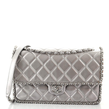 Chanel Running Chain Around Flap Bag Quilted Crumpled Calfskin Large