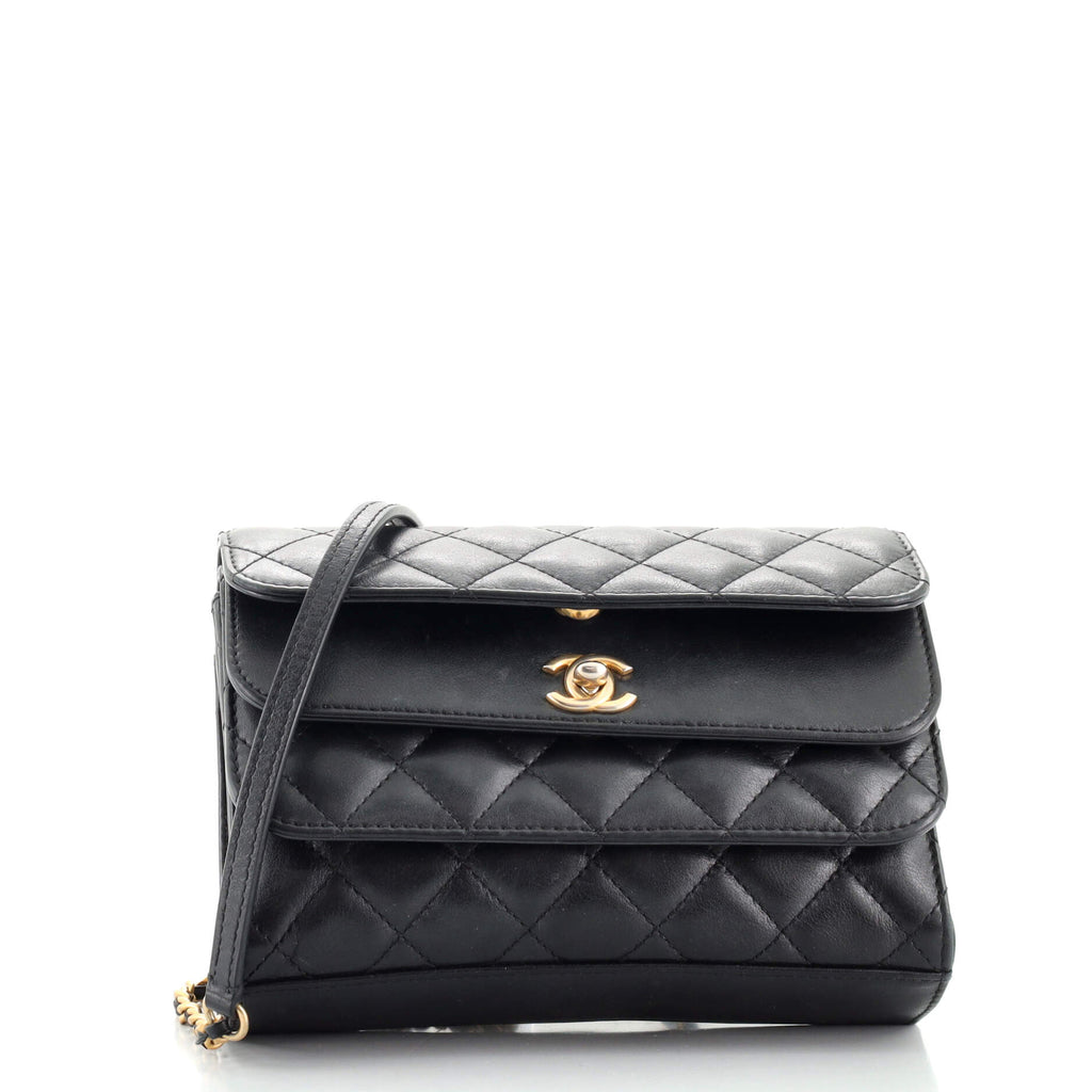 Chanel Triple Flap Bag Quilted Calfskin Small Black 1225091