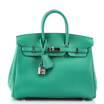 Hermes Apple Green Swift Leather Palladium Hardware Birkin 25 Bag