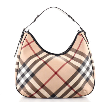 Burberry Barton Hobo Nova Check Coated Canvas Medium