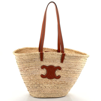 Celine Triomphe Basket Shoulder Bag Raffia with Leather Large