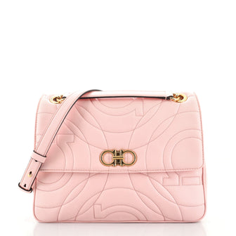 Salvatore Ferragamo Gancini Turnlock Chain Flap Bag Gancini Quilted Grained Leather Medium