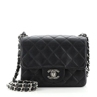 Chanel Square Classic Single Flap Bag Quilted Caviar Mini