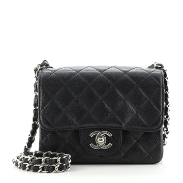 Chanel Square Classic Single Flap Bag Quilted Caviar Mini