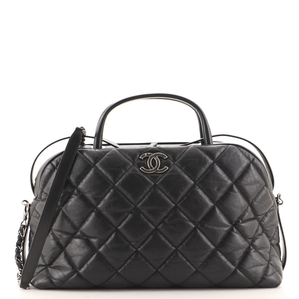 CHANEL Calfskin Quilted CC Top Handle Bowling Bag White 733501