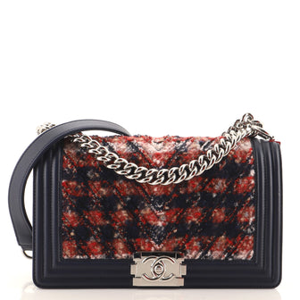 Chanel Boy Flap Bag Chevron Tweed Old Medium
