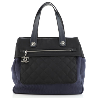 Chanel CC Charm Front Zip Tote Canvas with Quilted Nylon Medium