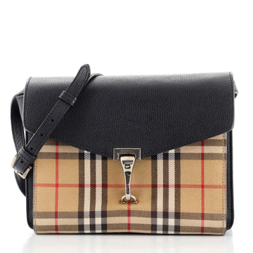 Burberry Macken Crossbody Bag Leather and Vintage Check Canvas Small