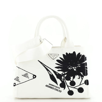Prada Canapa Convertible Tote Printed Canvas Mini