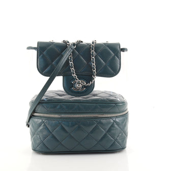 Chanel Zip Around Flap Bag Quilted Crumpled Calfskin and PVC Small