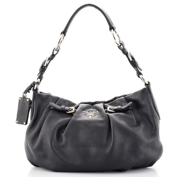 Prada Buckle Pleated Shoulder Bag Soft Calf Medium
