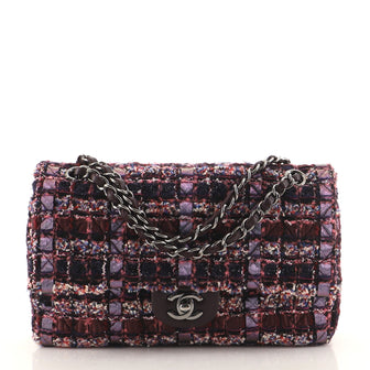 Chanel Classic Double Flap Bag Quilted Tweed and Ribbon Medium