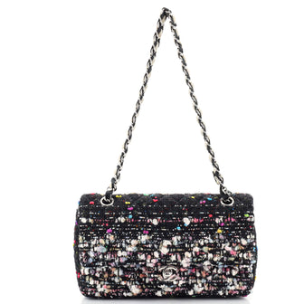Chanel Vintage Classic Double Flap Short Chain Bag Quilted Tweed Medium